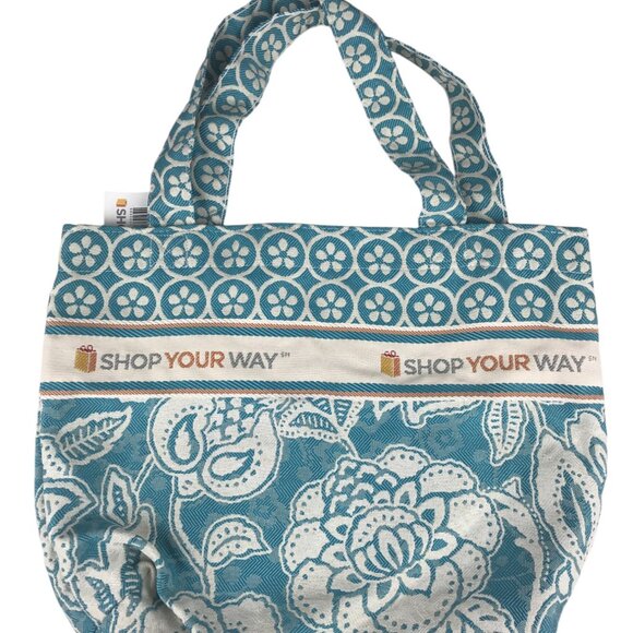 Sears Department Store Canvas‎ Tote Shopping Bag Floral Aqua/Blue/Beige - Picture 2 of 5